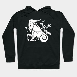 Capricorn - Zodiac Astrology Symbol with Constellation and Sea Goat Design (White on Black, Symbol Only Variant) Hoodie